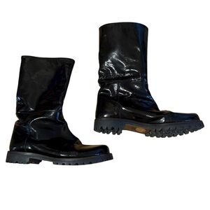 Marni Glossy Black Leather Moto Biker Boots Size 38